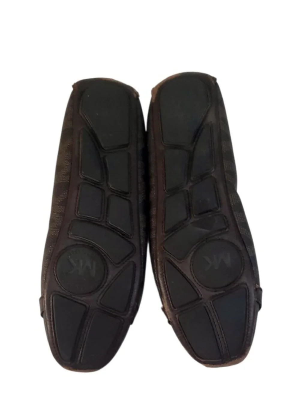 Michael Kors Fulton moccasin flats in brown logo PVC with gold hardware size 8.5